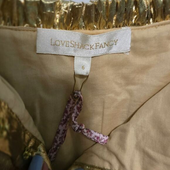 LoveShackFancy Kylie Mini Skirt Miami Glow Gold Lame Tiered Ruffle Size 69 NEW - Picture 4 of 12